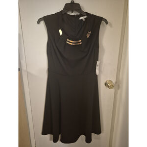 NEW Studio One Black Sleeveless Knee Length Sheath Dress A Line Metal Details 12